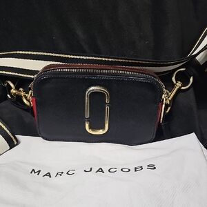 Marc Jacobs Black Crossbody Camera Bag with Red Sides